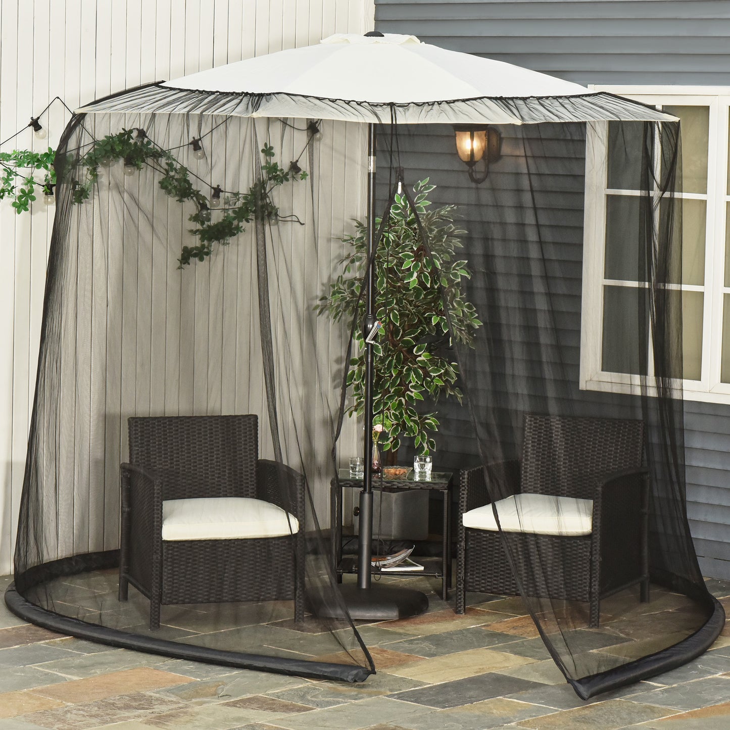 Outsunny 2.3m Patio Umbrella Mosquito Net Screen, Outdoor Insect Protection Cover with Zipped Door