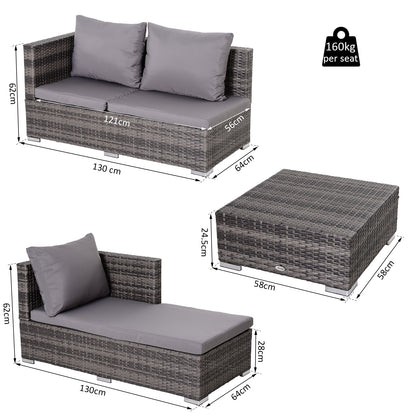 Outsunny 4-Seater Outdoor Garden PE Rattan Furniture Set Grey