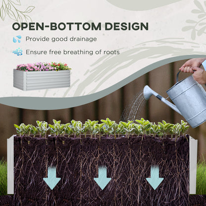Outsunny Raised Beds for Garden, Galvanised Steel Outdoor Planters with Multi-reinforced Rods, 180 x 90 x 59 cm, Grey