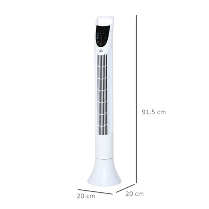 HOMCOM Tower Fan, 36'', with 3 Speeds, 3 Modes, 7.5h Timer, 70鎺?Oscillation, LED Control Panel, Remote Control, White