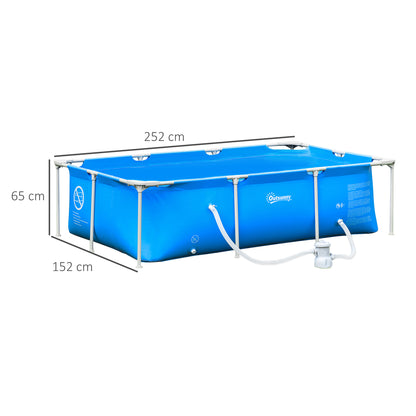 Outsunny Steel Frame Pool with Filter Pump and Filter Cartridge Rust Resistant Above Ground Pool with Reinforced Sidewalls, 252 x 152 x 65cm, Blue