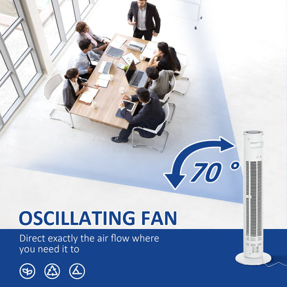 HOMCOM Tower of Cooling: Freestanding Fan with 3 Speeds, Modes & Timer, 70° Oscillation, LED Illumination & Remote, Pristine White