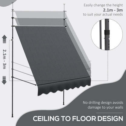 Outsunny 2 x 1.2m Retractable Awning, Free Standing Patio Sun Shade Shelter, UV Resistant, for Window and Door, Dark Grey