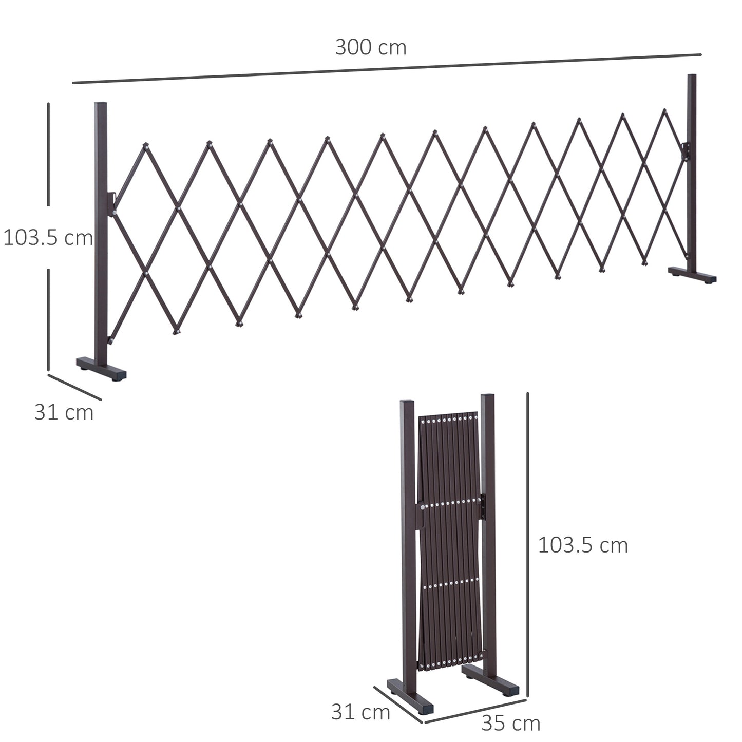 Outsunny Expanding Trellis Fence Freestanding Movable Fence Foldable Garden Screen Panel Aluminum, 300cm x 103.5 cm, Dark Brown