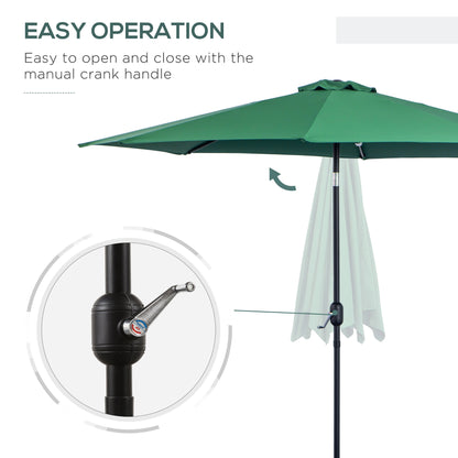 Outsunny Tilting Canopy: 3m Umbrella with 8 Sturdy Ribs, Tilt Function & Crank Handle for Outdoor Shade, Verdant Green