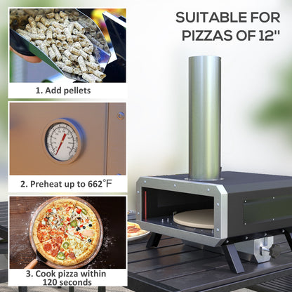 Outsunny Portable Wood Pellet Pizza Oven with 12" / 30cm Rotating Pizza Stone, Peel and Cover, Wood Fired Pizza Maker with Thermometer