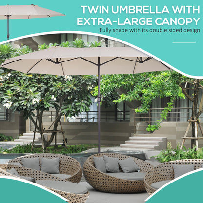 Outsunny 4.6m Garden Parasol Double-Sided Sun Umbrella Patio Market Shelter Canopy Shade Outdoor Beige - NO BASE