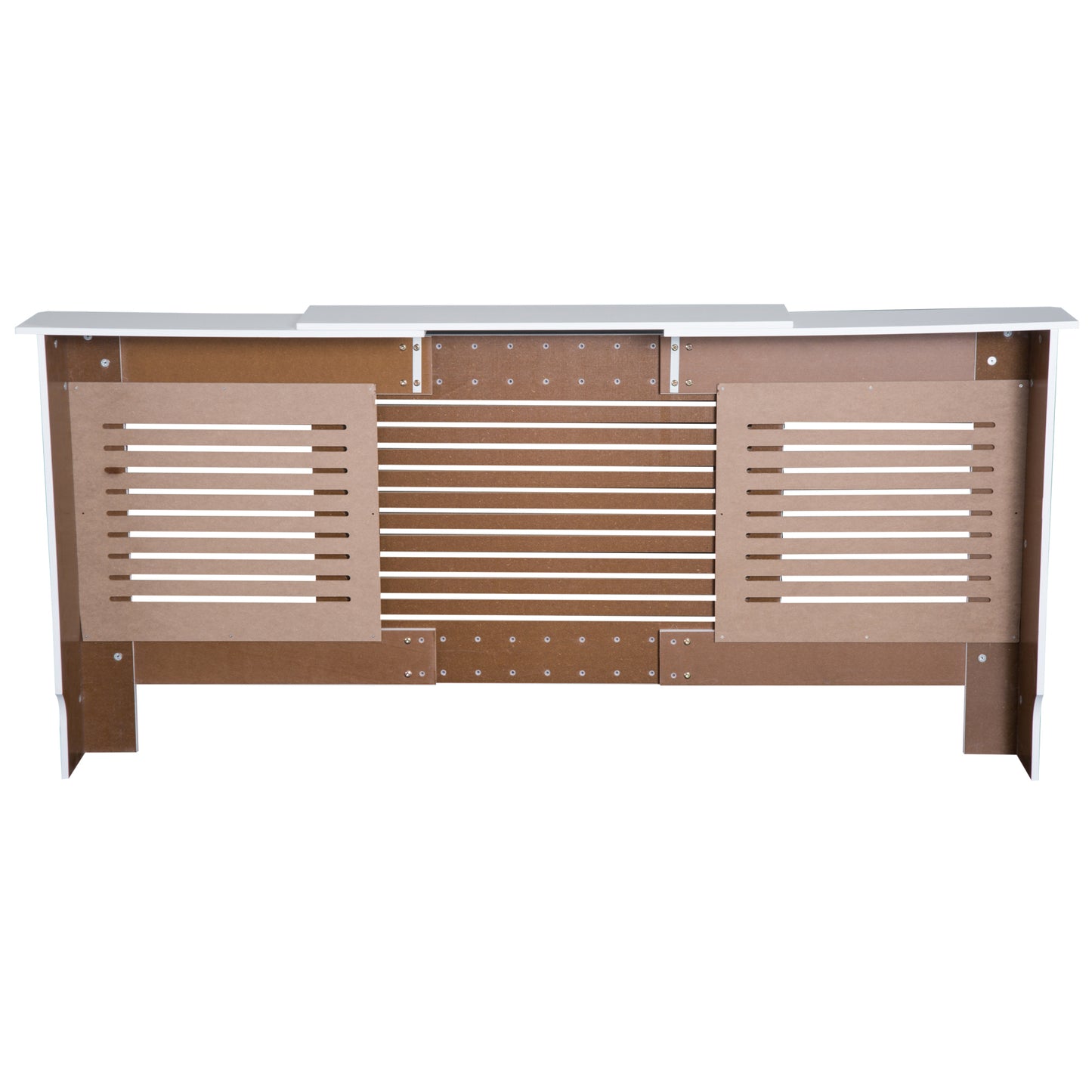 HOMCOM MDF Extendable Radiator Cover Cabinet Shelving Home Office Slatted Design White 139-208.5L x 20.5W x 82.5H cm