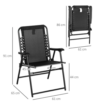 Outsunny Patio Folding Chair Set: 2 Portable Loungers with Armrests, Steel Frame, Camping & Beach Bliss, Black