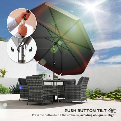 Outsunny 2.7m Patio Parasol: Tilting Crank Umbrella with Ruffled Canopy, 8 Sturdy Ribs, Jet Black