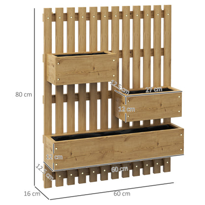Outsunny Set of 2 Wall-mounted Wooden Garden Planters with Trellis, Drainage Holes and Movable Planter Boxes, Wall Raised Garden Bed for Patio, Carbonised