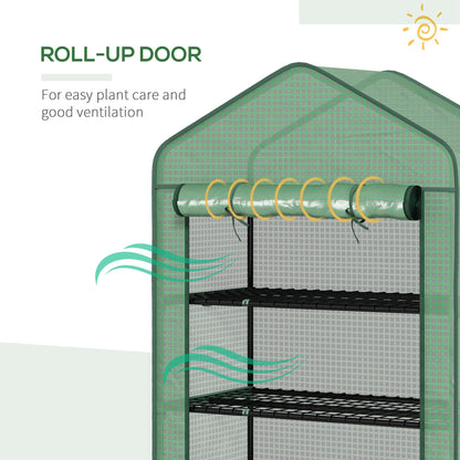 Outsunny Portable Greenhouse: 5-Tier Shelving, Reinforced PE Cover, Roll-up Door, Green