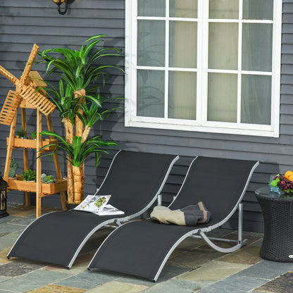 Outsunny 2 Pieces Folding Sun Lounger, S-shaped Lounge Chairs Reclining Sleeping Bed with Aluminium Frame