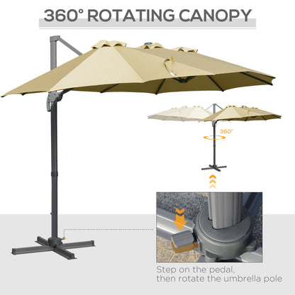 Outsunny 4.5m Double-Sided Rectangular Patio Parasol, Large Garden Umbrella with Crank Handle, 360° Cross Base for Bench, Outdoor, Khaki