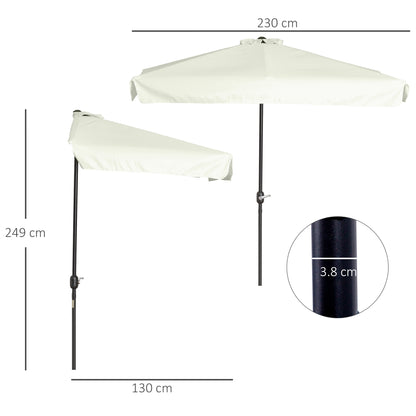 Outsunny Half Parasol, 2.3m Semi-Round Patio Umbrella with Crank Handle for Balcony, Cream White