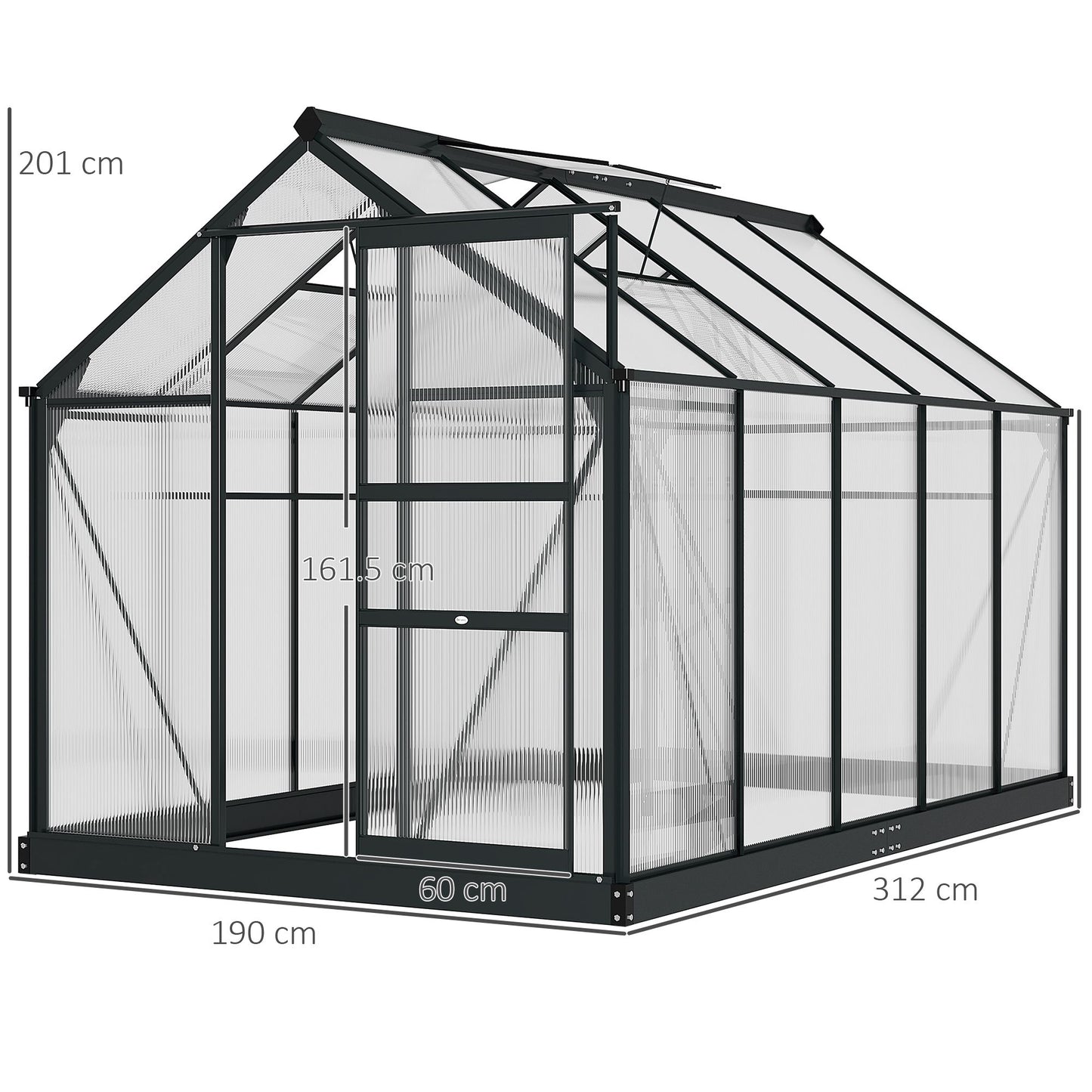 Outsunny Large Walk-In Greenhouse, Polycarbonate with Galvanised Base, 6 x 10ft, Aluminium Frame
