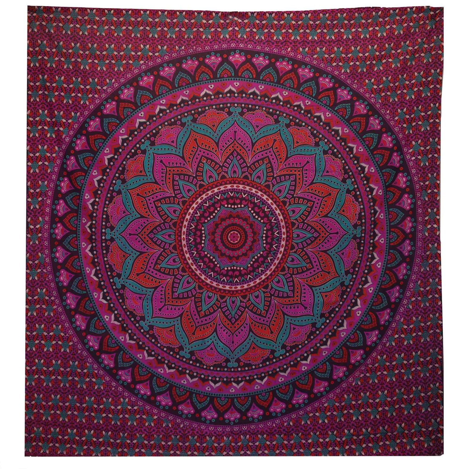 bG9jYWw6Ly9tZWRpYS85SC9DQy82MFIzMEMxRzZXVDNDQzlIL2EyNDkyYzdmLmpwZWc-2.jpg Double Cotton Bedspread + Wall Hanging - Classic Mandala - Purple - Image 1