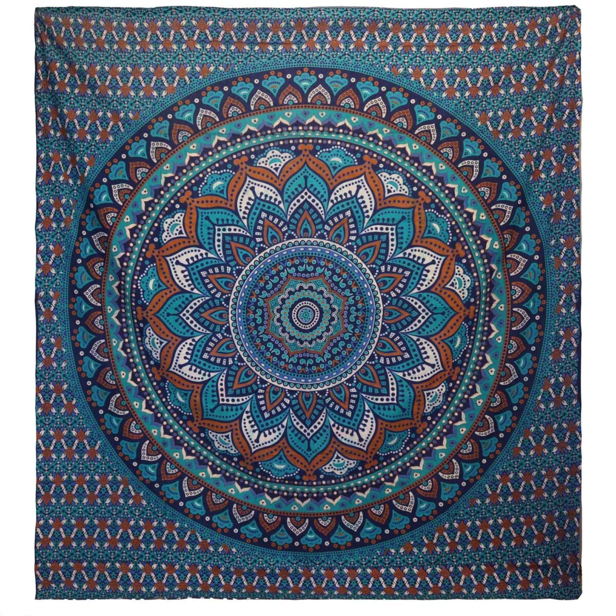 Double Cotton Bedspread + Wall Hanging - Classic Mandala - Turquoise - Image 1