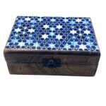 Medium Ceramic Glazed Wood Box - 15x10x6cm - Blue Stars - Image 2