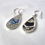 Shell & Silver Earrings - Teardrop Oval - Abalone - Image 2