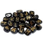 Runes Stone Set in Pouch - Black Agate - Image 2
