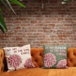 Printed Cotton Cushion Cover - We are Flowers - Olive, Pink and Natural - Image 5