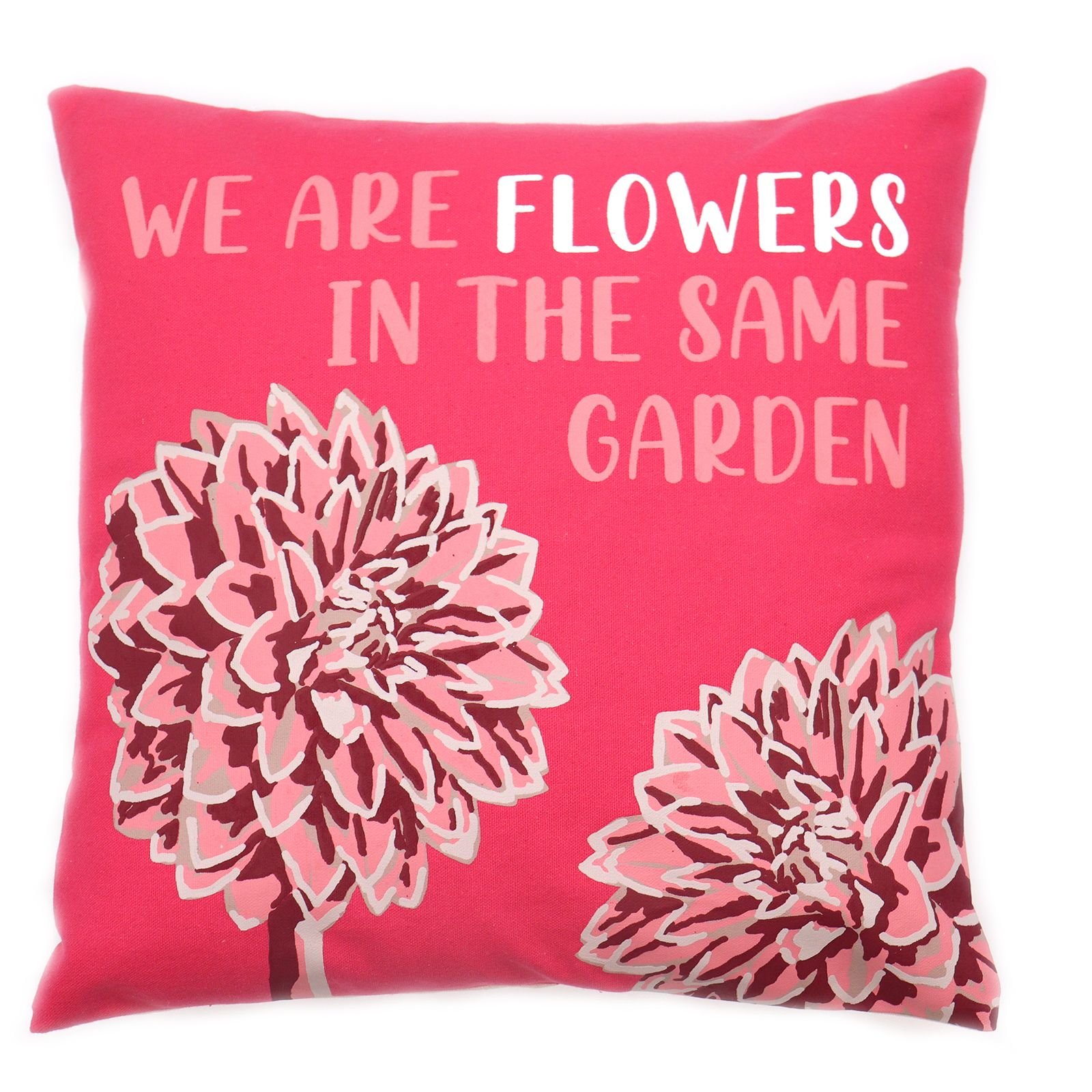 bG9jYWw6Ly9tZWRpYS8xSi9DRS82MFIzMEMxRzZSU0tDRTFKLzNhYzMzYzE3LmpwZWc-1.jpg Printed Cotton Cushion Cover - We are Flowers - Olive, Pink and Natural - Image 1