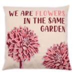 Printed Cotton Cushion Cover - We are Flowers - Olive, Pink and Natural - Image 6