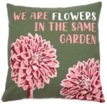 Printed Cotton Cushion Cover - We are Flowers - Olive, Pink and Natural - Image 7