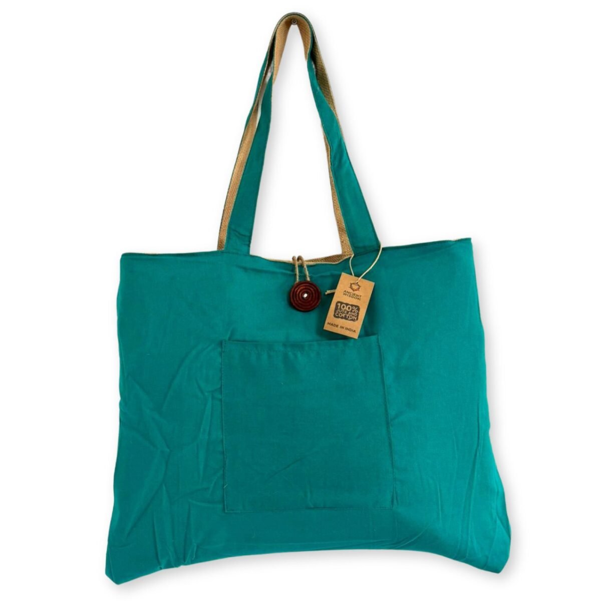 Jute & Cotton Reversible Big Bag - Teal - Image 1