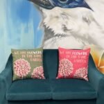 Printed Cotton Cushion Cover - We are Flowers - Olive, Pink and Natural - Image 10