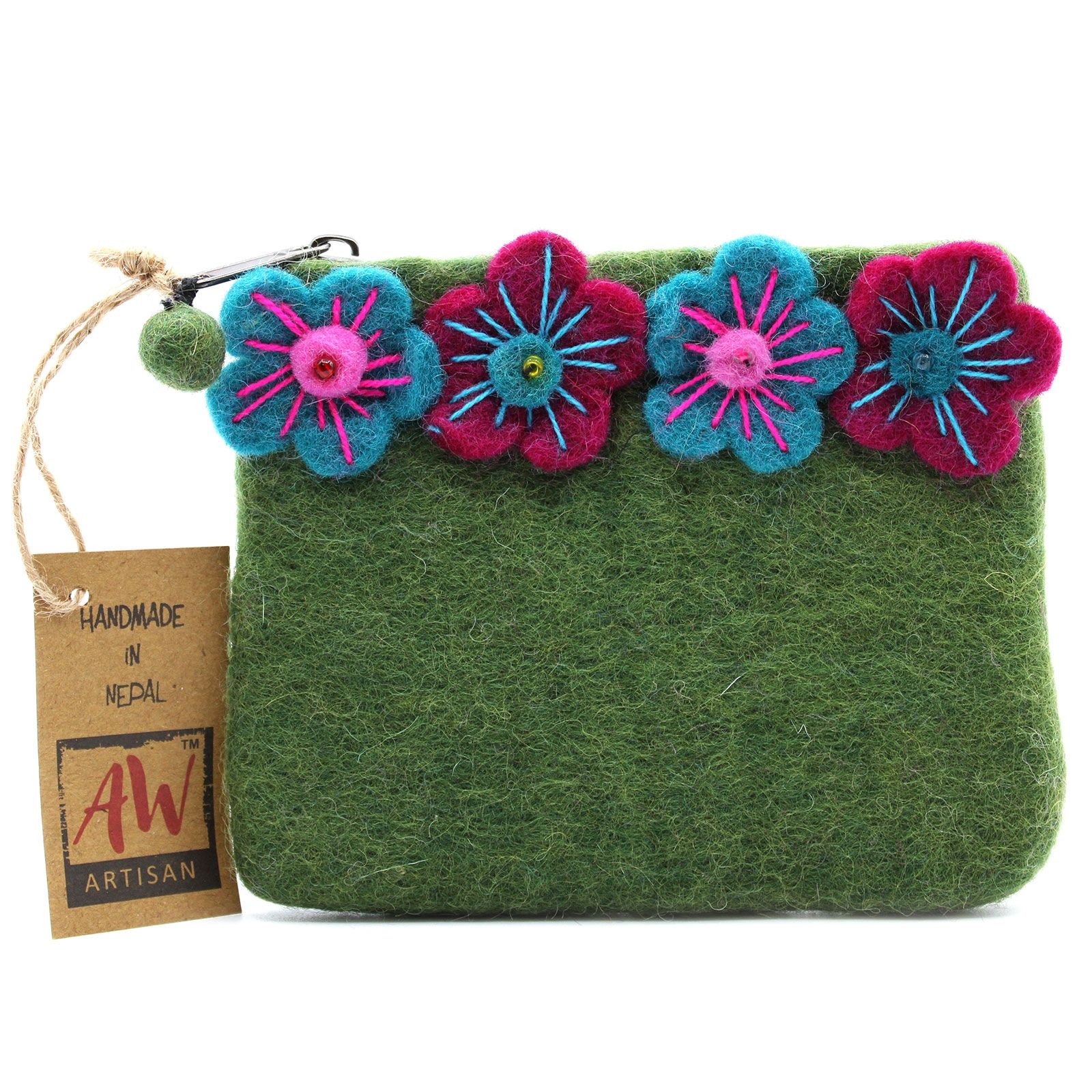 bG9jYWw6Ly9tZWRpYS8xTi9DRS82MFIzMEMxRzZSUjNDRTFOLzE4Mjk1NTIxLmpwZWc.jpg Natural Felt Zipper Pouch (asst) - Four Flowers - Image 1