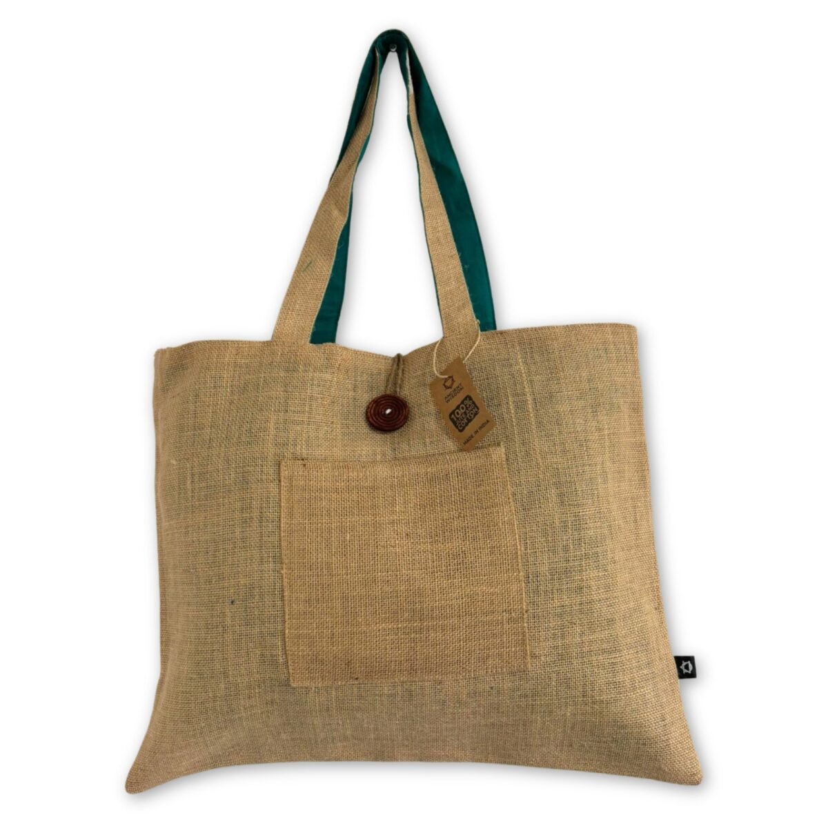 Jute & Cotton Reversible Big Bag - Teal - Image 2