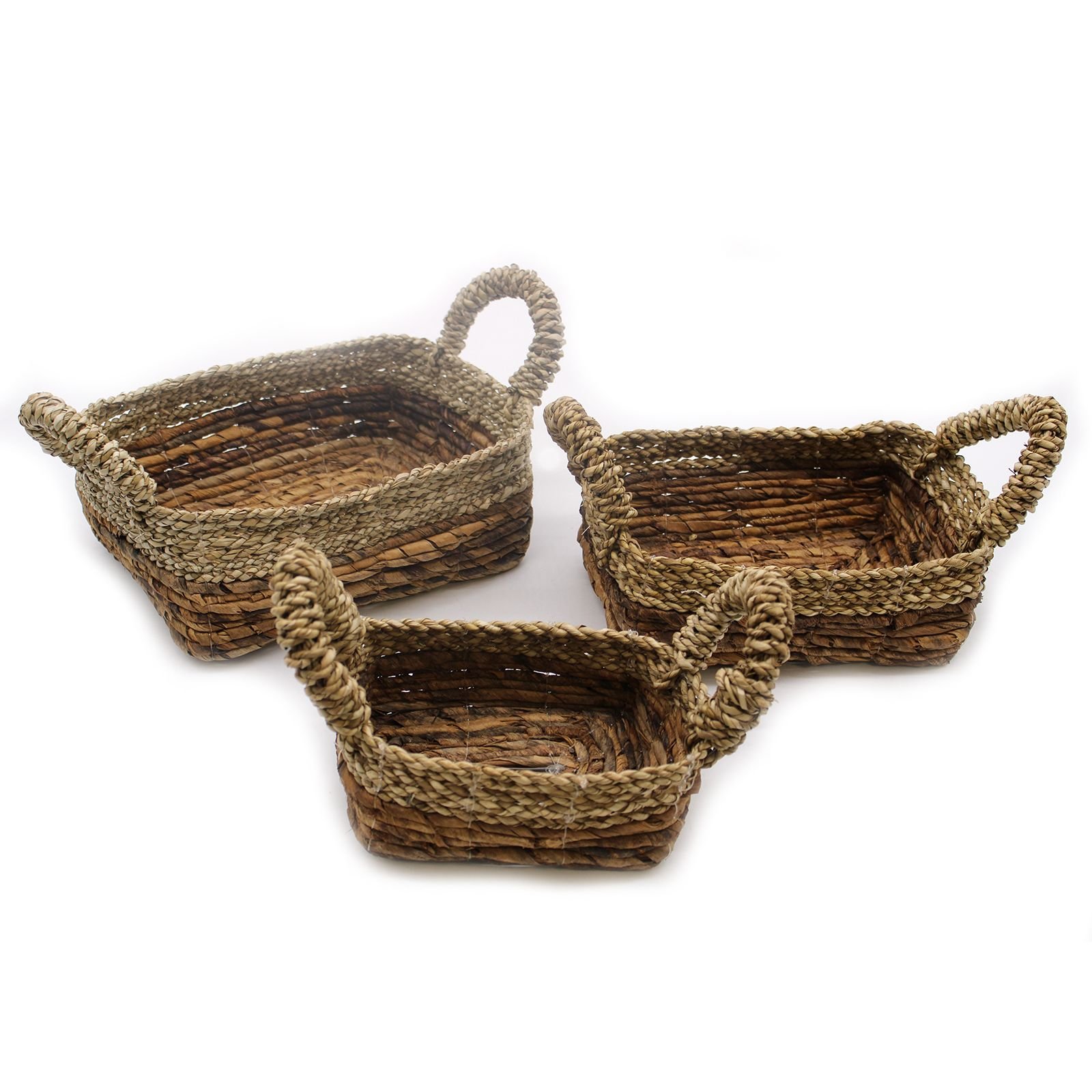 bG9jYWw6Ly9tZWRpYS8xUC82RC82MFIzMEMxRzZSVEs2RDFQLzg3MDM2MjhmLmpwZWc-1.jpg Banana Leaf & Seagrass Square Basket- Set of 3 - Image 1