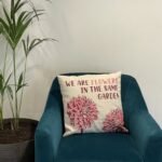 Printed Cotton Cushion Cover - We are Flowers - Olive, Pink and Natural - Image 11