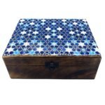 Large Ceramic Glazed Wood Box - 20x15x7.5cm - Blue Stars - Image 3