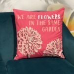 Printed Cotton Cushion Cover - We are Flowers - Olive, Pink and Natural - Image 12