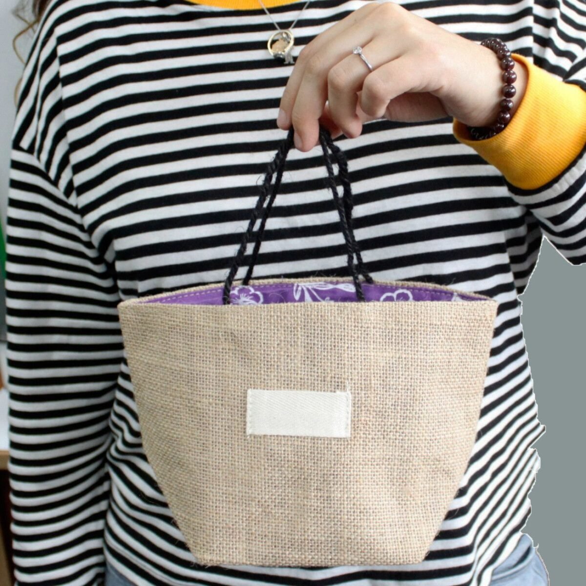 Natural Jute Cotton Gift Bag - Black Lining - Large - Image 6