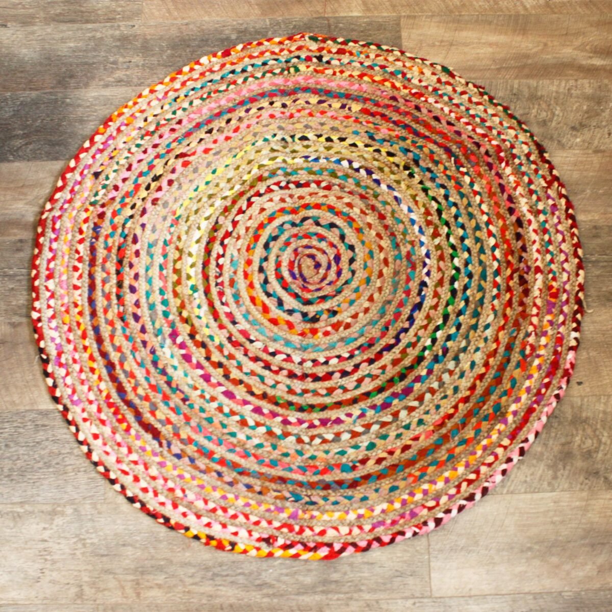 Round Jute and Recycled Cotton Rug - 120 cm - Image 1