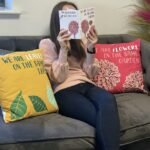 Printed Cotton Cushion Cover - We are Flowers - Olive, Pink and Natural - Image 9