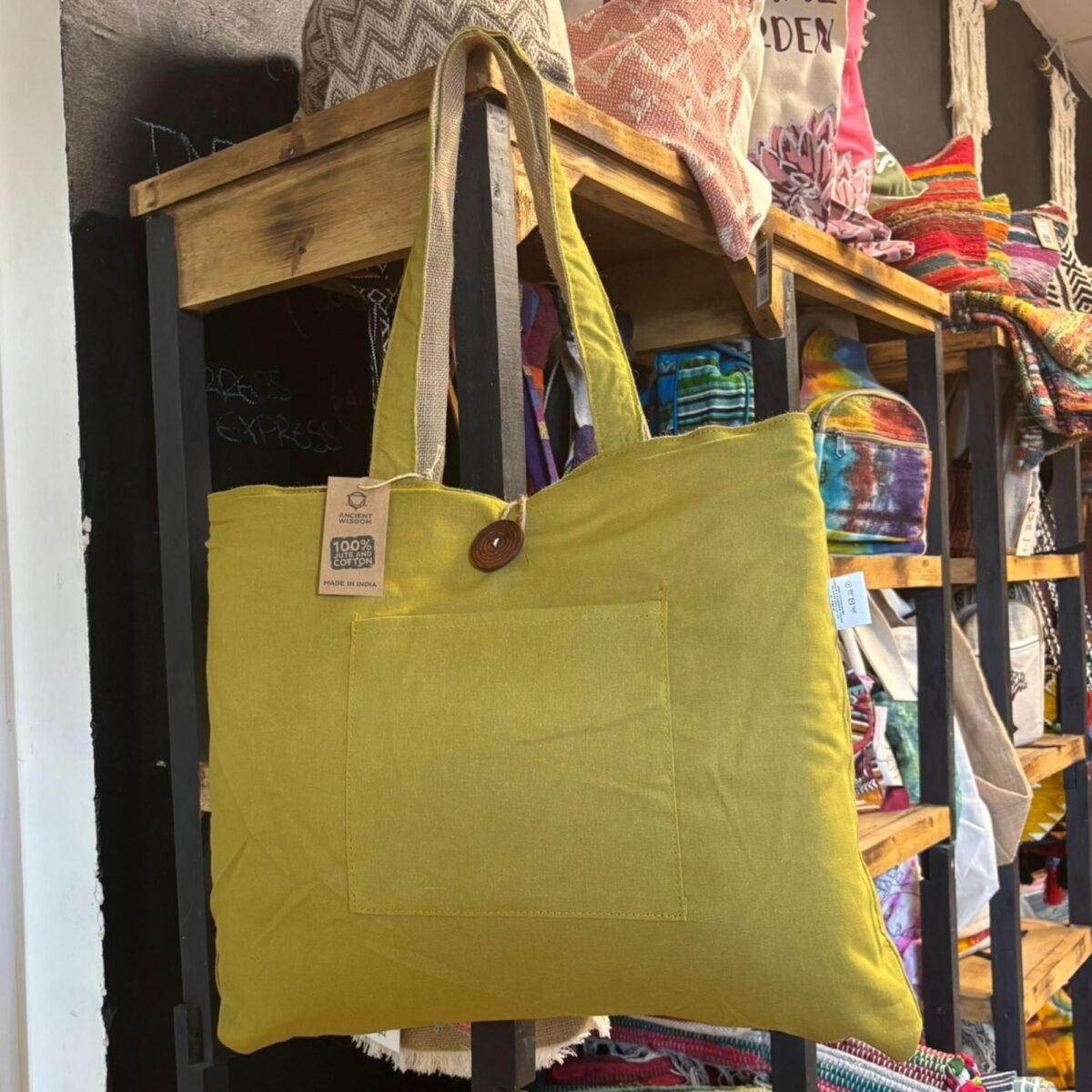 Jute & Cotton Reversible Big Bag - Pistachio - Image 4
