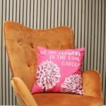 Printed Cotton Cushion Cover - We are Flowers - Olive, Pink and Natural - Image 2